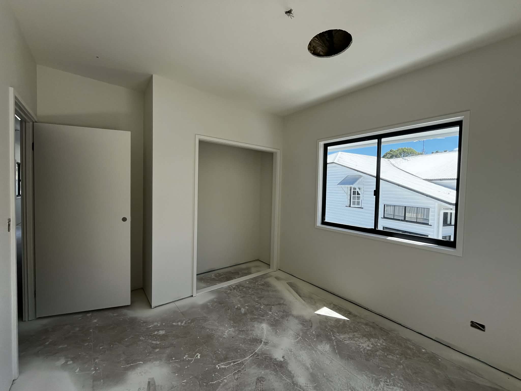 Painted new-build bedroom interior