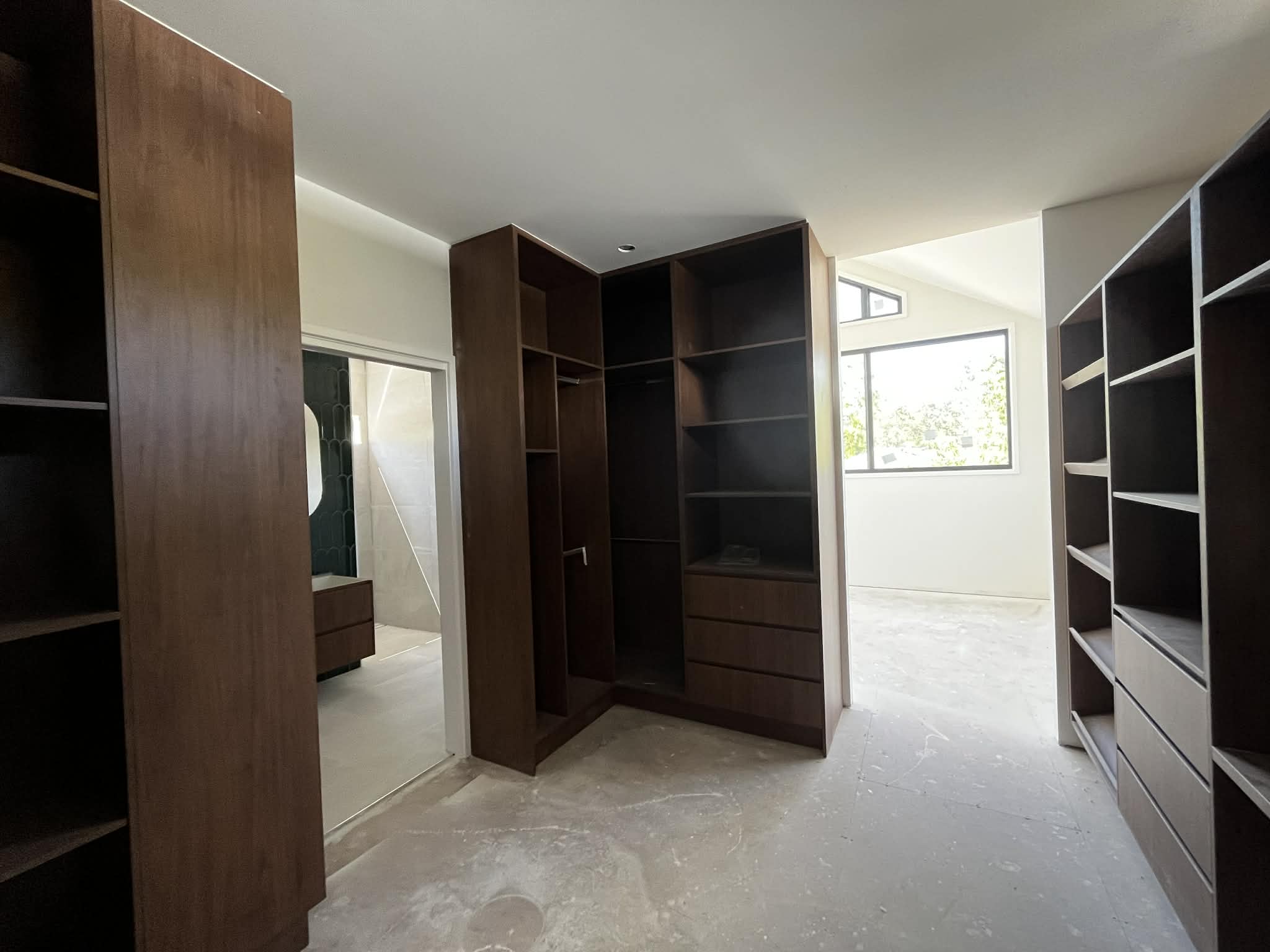 Painted walk-in wardrobe and adjoining interior